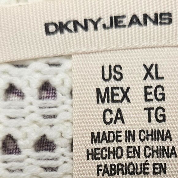 DKNY JEANS Women's V- Neck Open Knit Cream Colored Cardigan Sweater Size XL - Picture 11 of 15